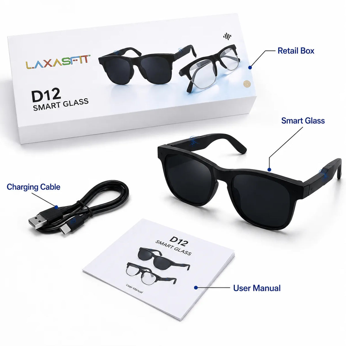 LAXASFIT D12 Smart Bluetooth Glasses